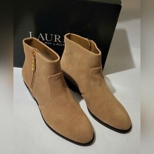 Lauren Ralph Lauren Camel Suede Low Heel Ankle Boot NIB